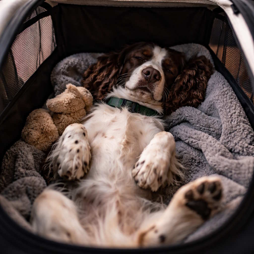 Как устроить удобное место для сна собаки в&nbsp;машине или поезде